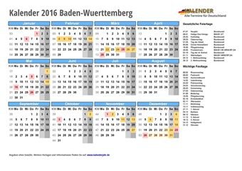 Kalender 2016Baden-Wuerttemberg