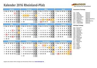 Kalender 2016Rheinland-Pfalz