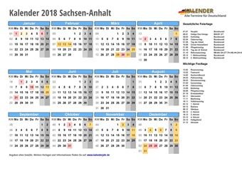 Kalender 2018Sachsen-Anhalt