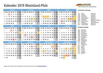 Kalender 2019Rheinland-Pfalz