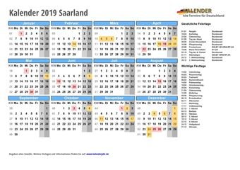 Kalender 2019Saarland
