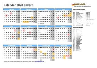 Kalender 2020Bayern
