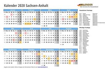 Kalender 2020Sachsen-Anhalt