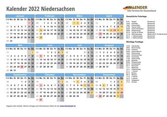 Kalender 2022Niedersachsen