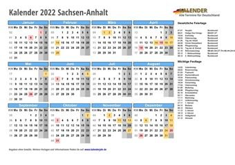 Kalender 2022Sachsen-Anhalt