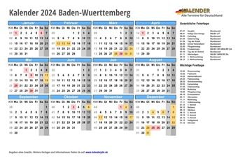 Kalender 2024Baden-Wuerttemberg