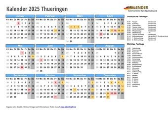 Kalender 2025Thueringen