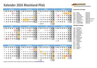 Kalender 2026Rheinland-Pfalz Kalender 2026Rheinland-Pfalz