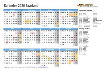 Kalender 2026Saarland Kalender 2026Saarland