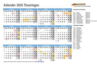 Kalender 2026Thueringen Kalender 2026Thueringen
