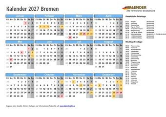 Kalender 2027Bremen