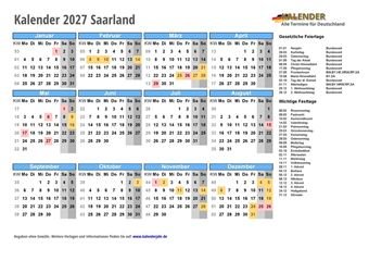 Kalender 2027Saarland