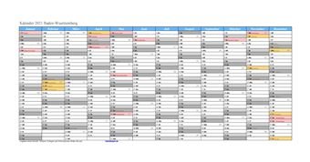 Kalender 2021Baden-Wuerttemberg